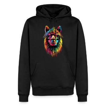 Alpaka Pop Art Bunte Farben Lama Regenbogen Alpaka - Männer Premium Bio Hoodie - Schwarz - Vorne - Nico (187cm)