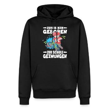 Né pour faire du vélo, forcé d’aller à l’école - Sweat à capuche Premium bio Homme - noir - Devant - Nico (187cm)