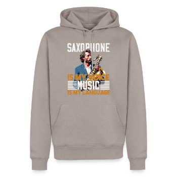 Conception de saxophone amusante pour les amateurs de musique jazz - Sweat à capuche Premium bio Homme - taupe - Devant - Nico (187cm)