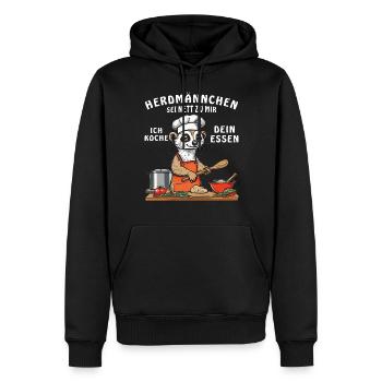 HERDMÄNNCHEN SEI NETT ZU MIR - Männer Premium Bio Hoodie - Schwarz - Vorne - Nico (187cm)