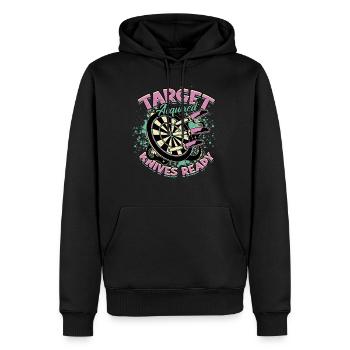Messerwurf Target Acuired Knives Ready - Männer Premium Bio Hoodie - Schwarz - Vorne - Nico (187cm)
