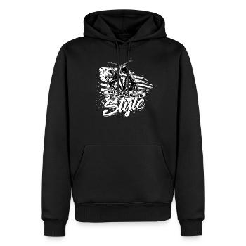 Mante religieuse Maîtriser le style de la mante - Sweat à capuche Premium bio Homme - noir - Devant - Nico (187cm)