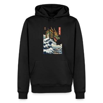 Vintage Ukiyo-E Welle Japan Drachen Aesthetic - Männer Premium Bio Hoodie - Schwarz - Vorne - Nico (187cm)
