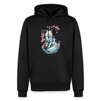 Weißer Kitsune Fuchs Japanische Kirschblüten - Männer Premium Bio Hoodie - Schwarz - Vorne - Nico (187cm)