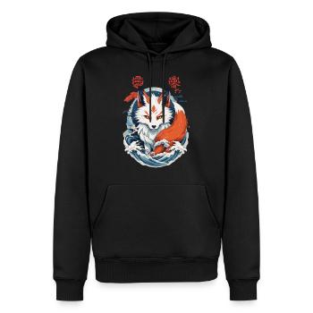 Masque Kitsune Japonais Anime Kawaii Renard Fantôme - Sweat à capuche Premium bio Homme - noir - Devant - Nico (187cm)