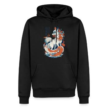 Vintage Ukiyo-E Kunst Japanische Kitsune Fuchs - Männer Premium Bio Hoodie - Schwarz - Vorne - Nico (187cm)