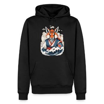 Vintage Ukiyo-E Kunst Japanische Kitsune Fuchs - Männer Premium Bio Hoodie - Schwarz - Vorne - Nico (187cm)