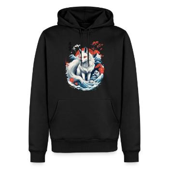 Masque Kitsune japonais Ukiyo-E Renard blanc - Sweat à capuche Premium bio Homme - noir - Devant - Nico (187cm)