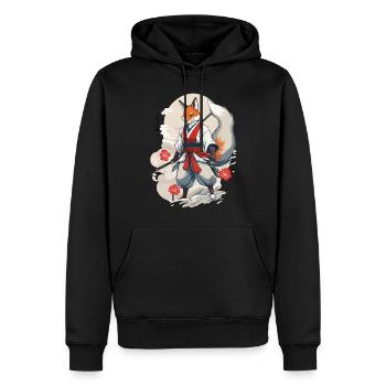 Samurai Kitsune Fox Kawaii Fox Spirit Design - Men’s Premium Organic Hoodie - black - Front - Nico (187cm)