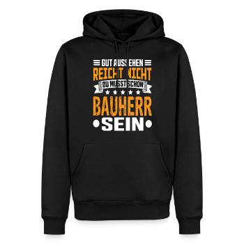 Constructeur Constructeur Constructeur de maison Maison Cérémonie d’achèvement - Sweat à capuche Premium bio Homme - noir - Devant - Nico (187cm)