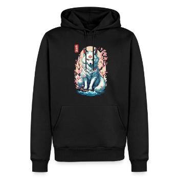 Conception esthétique du masque Kitsune et des fleurs de cerisier - Sweat à capuche Premium bio Homme - noir - Devant - Nico (187cm)