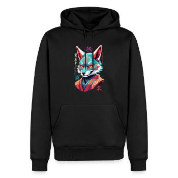 Japanische Kitsune Maske Kawaii Fuchsgeist - Männer Premium Bio Hoodie - Schwarz - Vorne - Nico (187cm)