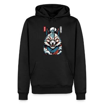 Masque Kitsune japonais vintage de style Ukiyo-E - Sweat à capuche Premium bio Homme - noir - Devant - Nico (187cm)