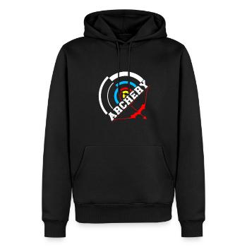 Bogenschützen immer mit Bogen unterwegs. - Männer Premium Bio Hoodie - Schwarz - Vorne - Nico (187cm)