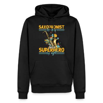 Conception de super-héros de saxophone amusant pour la musique jazz - Sweat à capuche Premium bio Homme - noir - Devant - Nico (187cm)