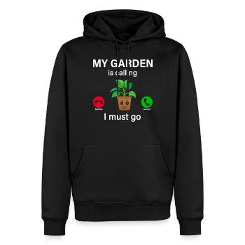 Mon jardin m’appelle, je dois partir - Jardinage drôle - Sweat à capuche Premium bio Homme - noir - Devant - Nico (187cm)