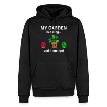 Mon jardin m’appelle et je dois y aller - Hobby Gardeni - Sweat à capuche Premium bio Homme - noir - Devant - Nico (187cm)