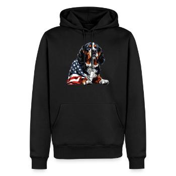 Bernese Mountain Dog 4th of July American Flag - Men’s Premium Organic Hoodie - black - Front - Nico (187cm)