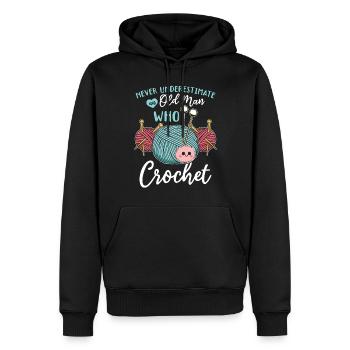 Crochet - Ne sous-estimez jamais un vieil homme qui croque - Sweat à capuche Premium bio Homme - noir - Devant - Nico (187cm)