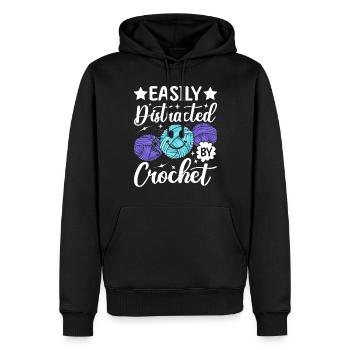 Drôle de dicton au crochet - facilement distrait par Croche - Sweat à capuche Premium bio Homme - noir - Devant - Nico (187cm)
