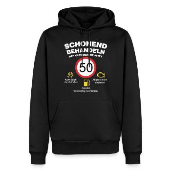 Der Oldtimer wird 50 Jahre alt Auto Sprüche - Männer Premium Bio Hoodie - Schwarz - Vorne - Nico (187cm)