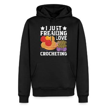 Crochet Lover - J’adore crocheter - Sweat à capuche Premium bio Homme - noir - Devant - Nico (187cm)