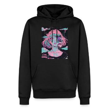 Anime Girl Vaporwave Glitchcore Pastel Goth Grunge - Männer Premium Bio Hoodie - Schwarz - Vorne - Nico (187cm)