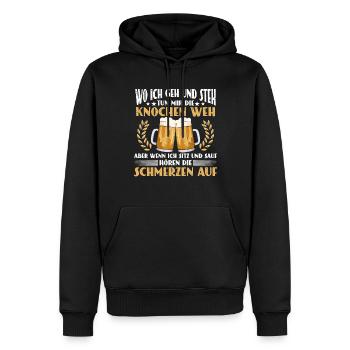 dicton de bière, où je vais et me tiens, buveur de bière - Sweat à capuche Premium bio Homme - noir - Devant - Nico (187cm)