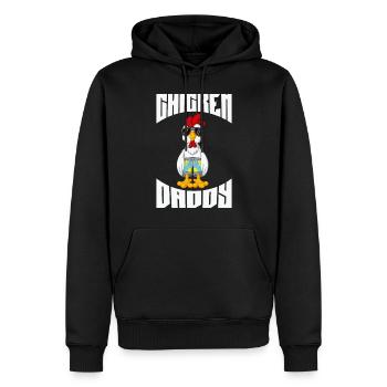 Un drôle de papa poulet avec des lunettes de soleil - Sweat à capuche Premium bio Homme - noir - Devant - Nico (187cm)