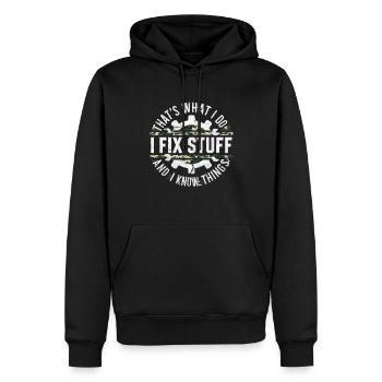 Mécanicien automobile, mécatronicien, technicien tournevis, paroles - Sweat à capuche Premium bio Homme - noir - Devant - Nico (187cm)