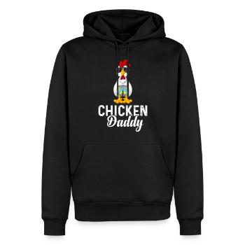 Un drôle de papa poulet avec des lunettes de soleil - Sweat à capuche Premium bio Homme - noir - Devant - Nico (187cm)