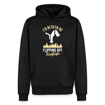 Drôle de dicton de parkour - Sweat à capuche Premium bio Homme - noir - Devant - Nico (187cm)