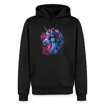 Retro Einhorn Vaporwave - Männer Premium Bio Hoodie - Schwarz - Vorne - Nico (187cm)