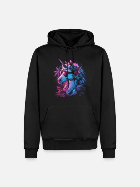 Retro Einhorn Vaporwave - Männer Premium Bio Hoodie - Schwarz