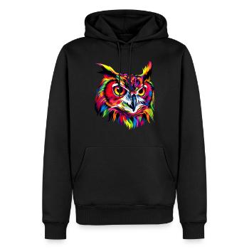 Hibou coloré arc-en-ciel couleurs pop art hibou hibou grand-duc hibou hibou hibou - Sweat à capuche Premium bio Homme - noir - Devant - Nico (187cm)