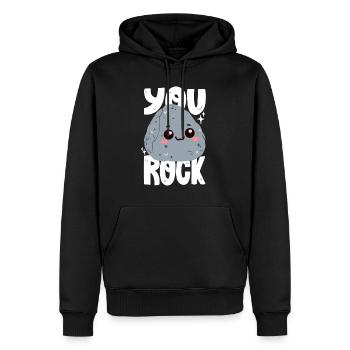Du rockst! Stein-Wortwitz - Männer Premium Bio Hoodie - Schwarz - Vorne - Nico (187cm)