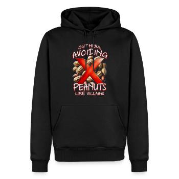 Allergie aux arachides ici : éviter les arachides - Sweat à capuche Premium bio Homme - noir - Devant - Nico (187cm)