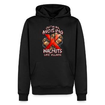 Allergie aux noix ici : éviter les noix - Sweat à capuche Premium bio Homme - noir - Devant - Nico (187cm)