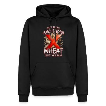 Allergie au blé ici : éviter le blé - Sweat à capuche Premium bio Homme - noir - Devant - Nico (187cm)