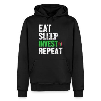 Essen Schlaf Investieren Wiederholter Handel Kryptowährung - Männer Premium Bio Hoodie - Schwarz - Vorne - Nico (187cm)