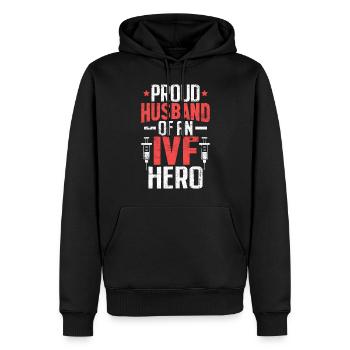 IVF Husband Vitro Fertilization IVF 1 in 8 Orange - Men’s Premium Organic Hoodie - black - Front - Nico (187cm)