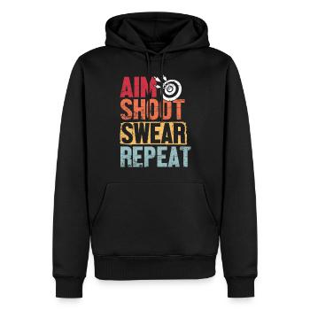 Aim Shoot Swear Repeat Archery Retro Groovy Bow - Men’s Premium Organic Hoodie - black - Front - Nico (187cm)