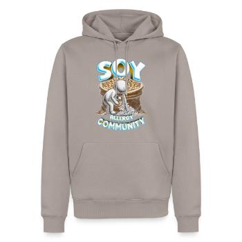 Sojaallergie Soy Allergy Community - Men’s Premium Organic Hoodie - taupe - Front - Nico (187cm)