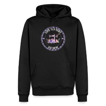 La vie est courte go sew - Machine à coudre Sewing Lover - Sweat à capuche Premium bio Homme - noir - Devant - Nico (187cm)