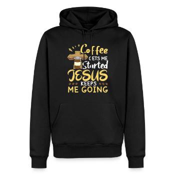 Le café me fait avancer, Jésus me fait avancer - Sweat à capuche Premium bio Homme - noir - Devant - Nico (187cm)