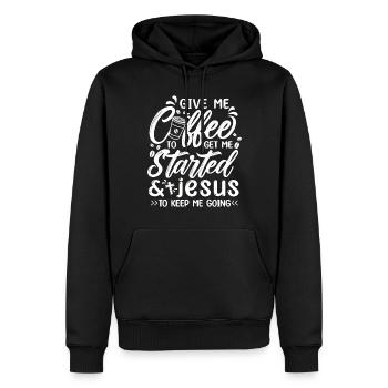 Café pour me faire démarrer Jésus pour me permettre de continuer - Sweat à capuche Premium bio Homme - noir - Devant - Nico (187cm)