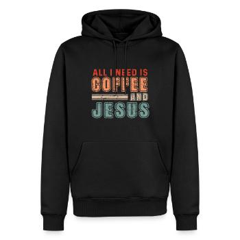 All I Need Is Coffee And Jesus - Männer Premium Bio Hoodie - Schwarz - Vorne - Nico (187cm)