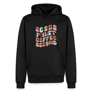 Jésus Premier Café Deuxième - Sweat à capuche Premium bio Homme - noir - Devant - Nico (187cm)