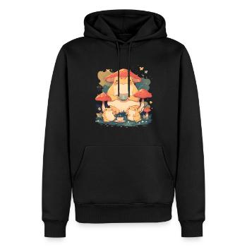 Frogs With Tea Toadstool Cottagecore Leaves - Men’s Premium Organic Hoodie - black - Front - Nico (187cm)