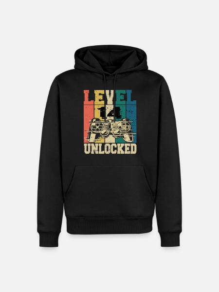 Level 14 Unlocked - Men’s Premium Organic Hoodie - black